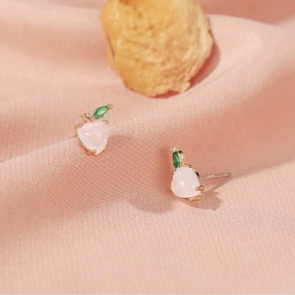 Fruit Stud Pink Apple Earrings 18K Gold Pink Apple Summer Jewelry Earrin… - Picture 1 of 6